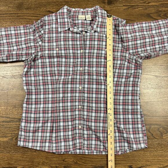 L.L.Bean Shirt Womens XL Red Blue Plaid Short Sleeve Button Front Cotton - Picture 5 of 7